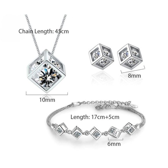 NEW [Set of 3] 925 Sterling Silver Diamond Cube - Picture 8 of 8